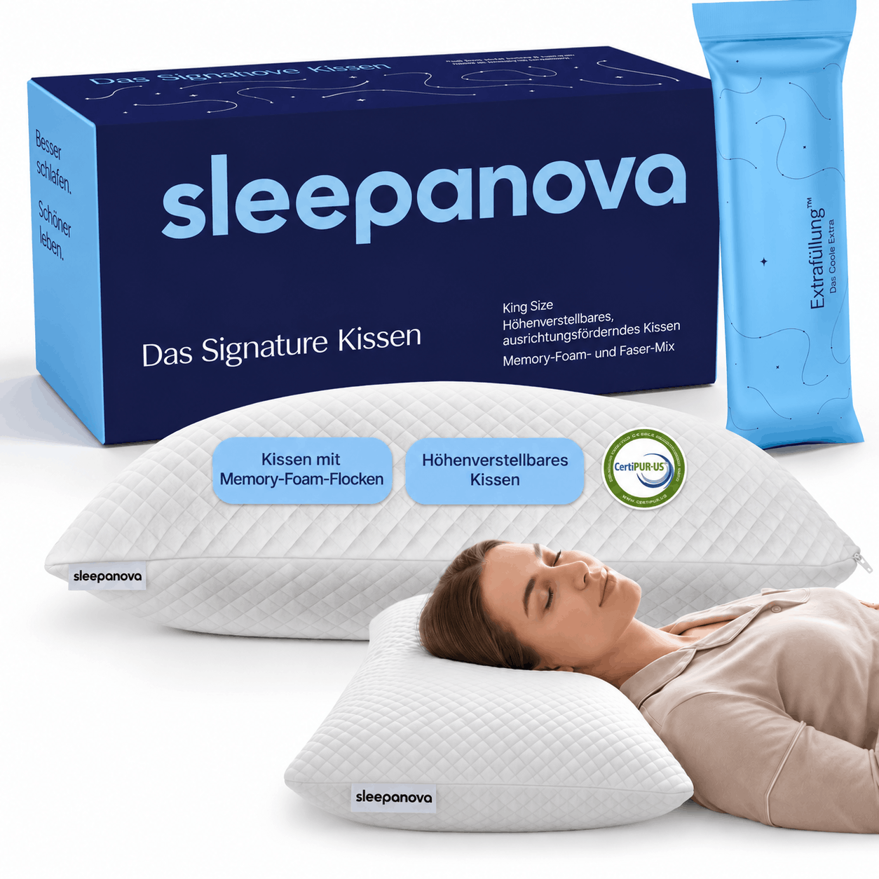Höhenverstellbares Memory-Foam-Kissen FlexCloud