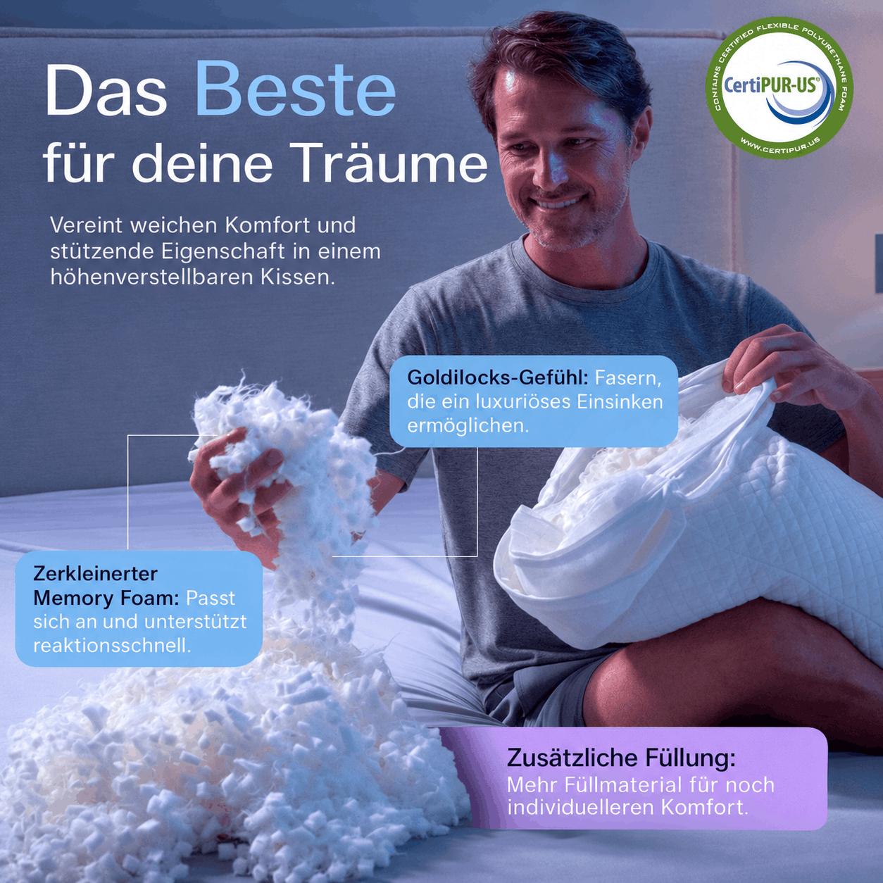 Höhenverstellbares Memory-Foam-Kissen FlexCloud